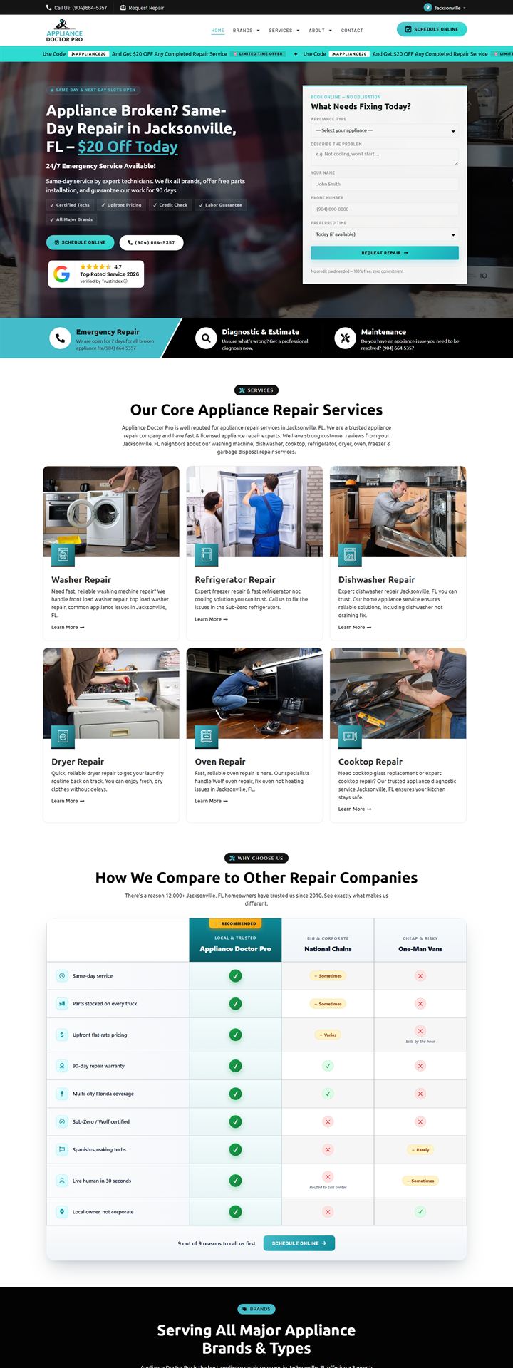 Appliance Doctor Pro homepage design