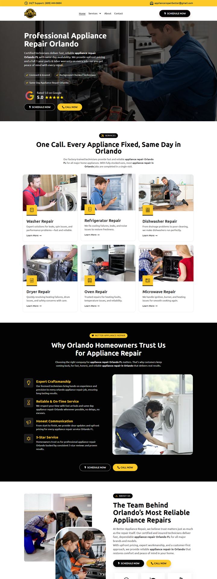 Better Appliance Repair homepage design