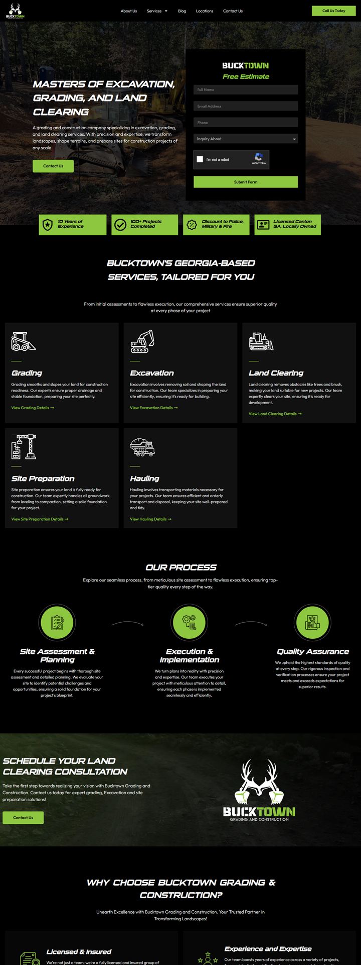 Bucktown Grading & Construction homepage design