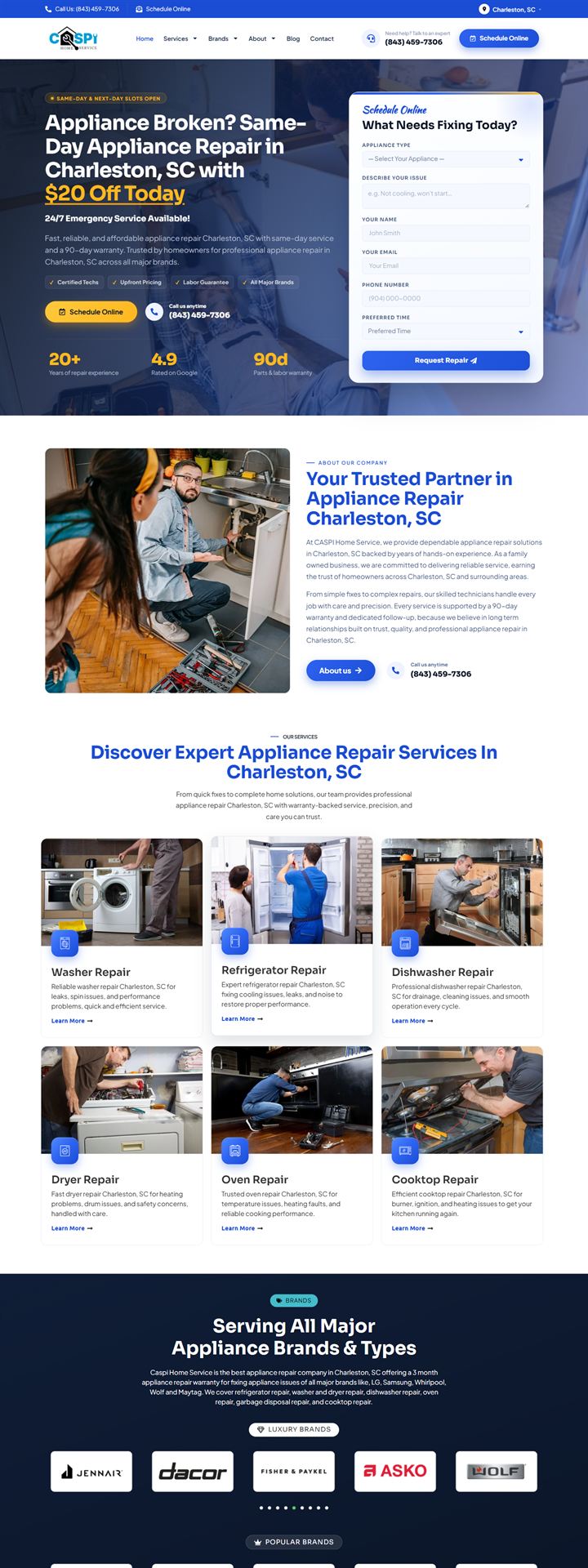Caspi Home Service website on desktop